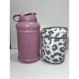HYDROJUG Hydro Jug Pink Water Bottle W/ White/Grey Animal Print Sleeve 73oz EUC